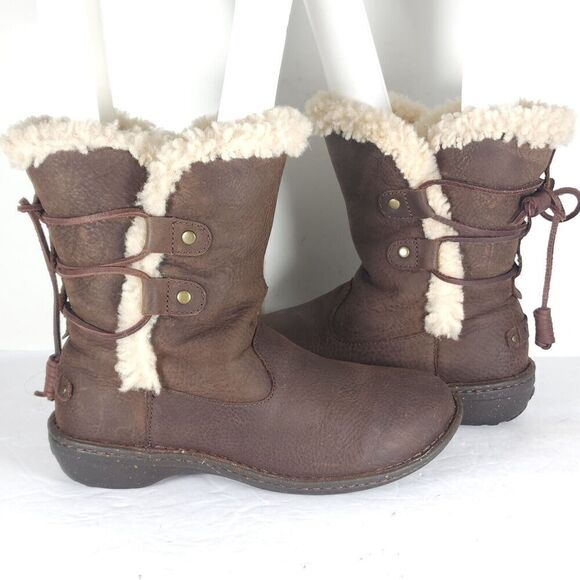 UGG Women's Akadia US 8 Brown Leather Shearling Lined Lace Up Winter Boots - Picture 9 of 13